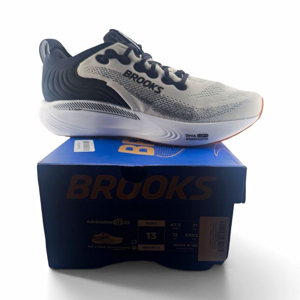 Brooks Adrenaline GTS 25 Men’s 13 D White Black Running Shoes 110454 New